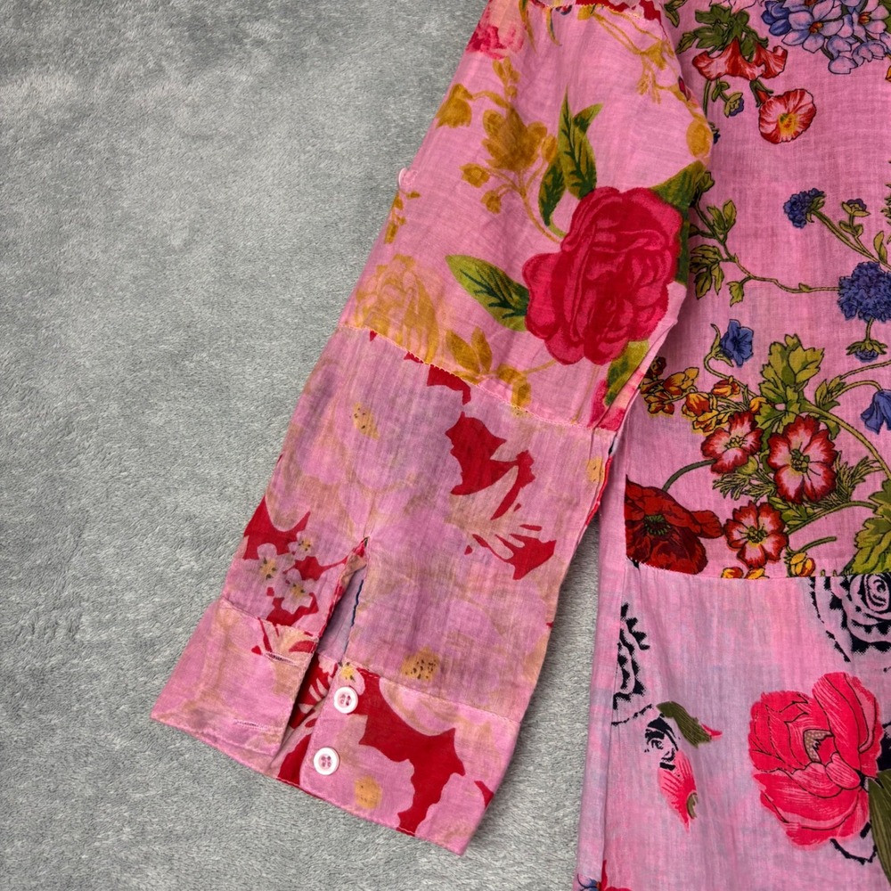 Vintage Goa Womens S Pink Floral Tunic Pintuck Cotton Boho Patchwork Top Rolltab - Picture 10 of 13